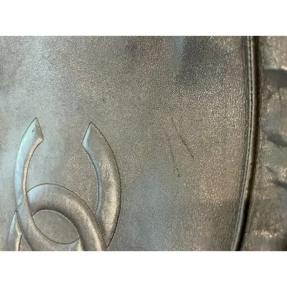 CHANEL 1994 VINTAGE BLACK 24K GOLD CHUNKY CHAIN CLASSIC CC LEATHER TOTE BAG - Picture 10 of 16